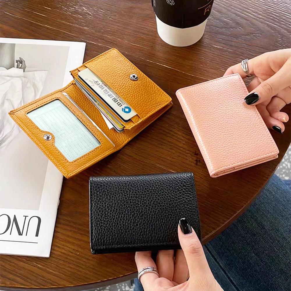 Custom Initials Business Card Holder Genuine Leather Folding Wallet ID Card Bag Woman Fashion Luxury Card Case Christmas Gift