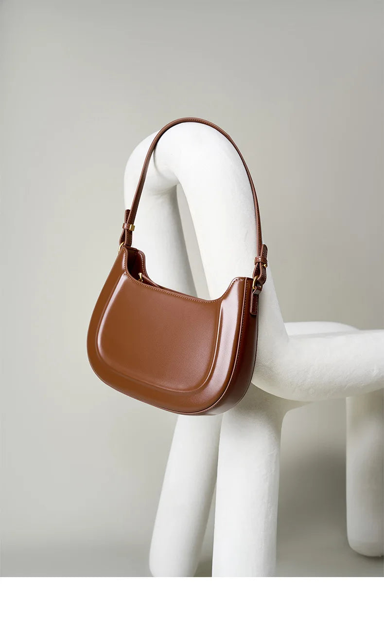 Genuine leather red shoulder bag woman minimalist crossbody bag cowhide handbags female luxury bag armpit bag saddle bag