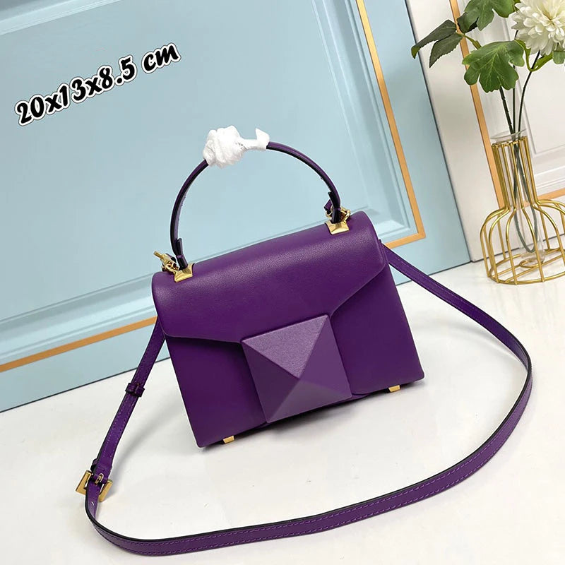 Women's Luxury Large Rivet Handbag Soft Genuine Leather One Shoulder Bag Fashion Lady Purse Evening Party Clutch Bag 2023 New