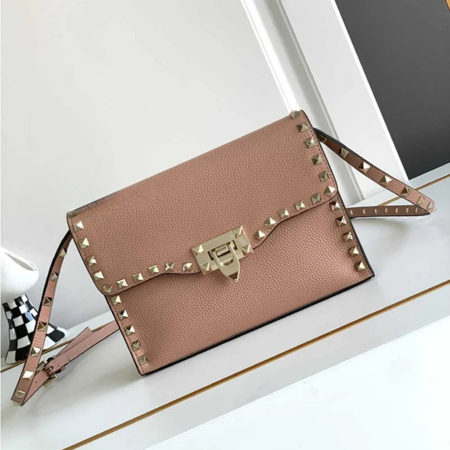 2024 Luxury Design Rivet Crossbody Bag Women Genuine Leather Single Ladies Hand Bags Shoulder Messenger Stud Purses and Handbag