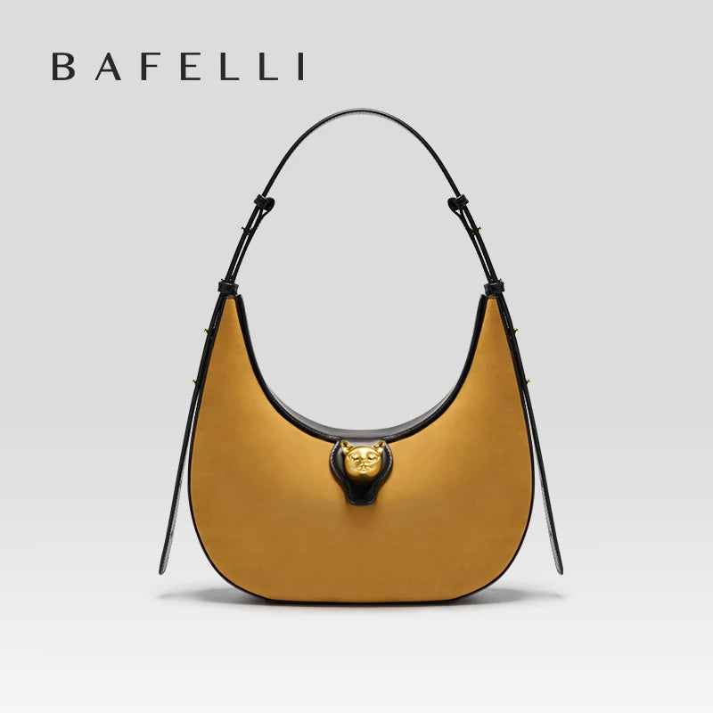 BAFELLI 2024 NEW WOMEN'S HANDBAG CAT SERIES GENUINE LEATHER LUXURY BRAND FASHION RETRO STYLE SHOULDER HOBOS FLAP BAGS FEMALE