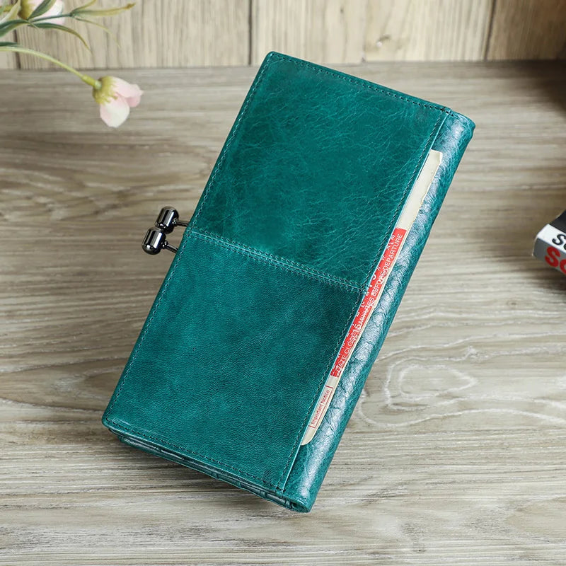 CONTACT'S Genuine Leather Women Wallet Metal Frame RFID Card Holder Coin Purses Female Bag Luxury Designer Women's Purses