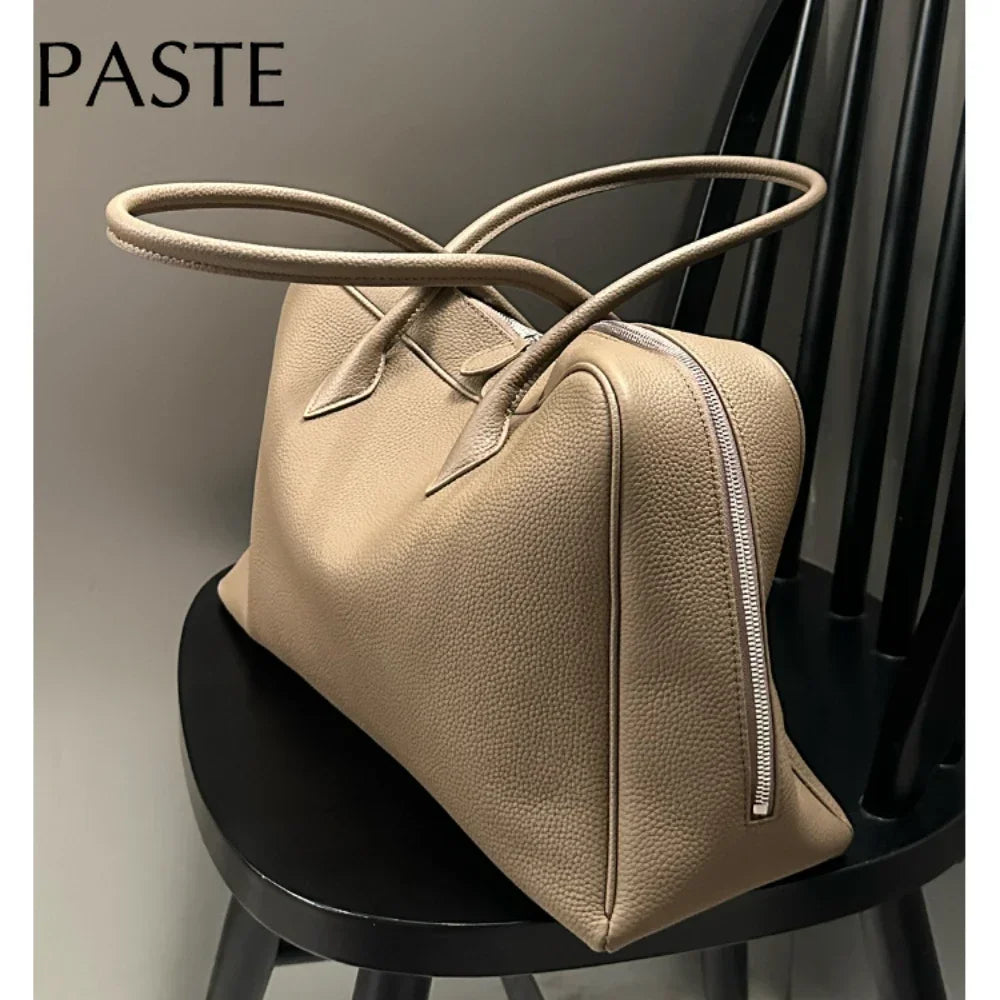 New Large Flipped High-grade Commuter Laptop Pillow Tote Marroon Natural Cow Leather Women Handbag Leisure Office Shoulder Bag