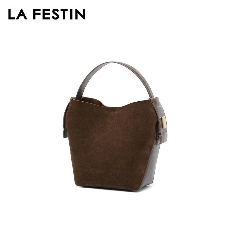 LA FESTIN Original 2024 New Handbags Women Suede Leather Bag Luxury Brand Bucket Bag Fashion Shoulder Bag Crossboby Bag