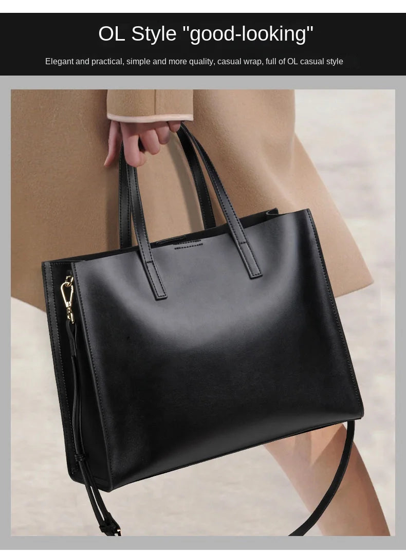 Luxury Business Women's Handbags 14 Inch Laptop Bag Fashion Lady Briefcase Genuine Leather Commuter Portable Shoulder Tote Bags