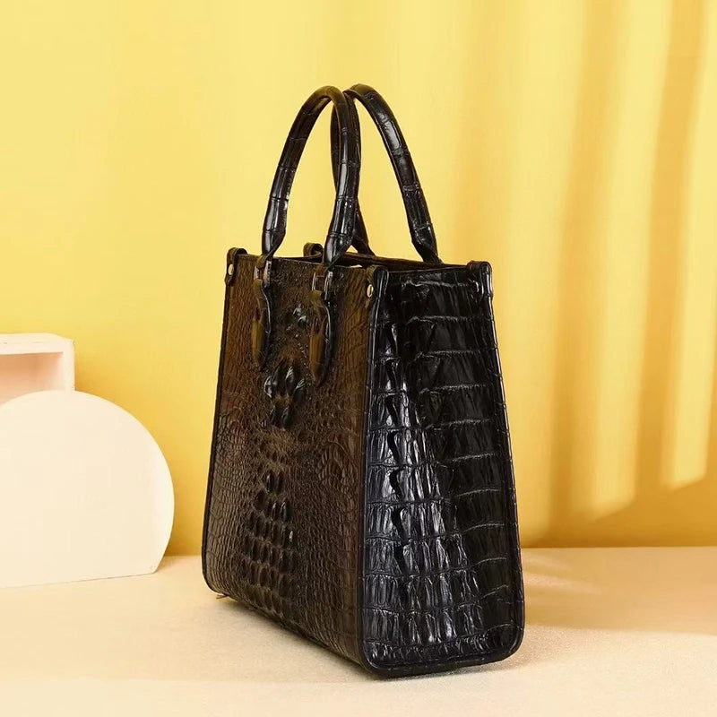 Real leather women's bag fashion luxury designer handbags famous brands cowhide crocodile pattern women's handbag black