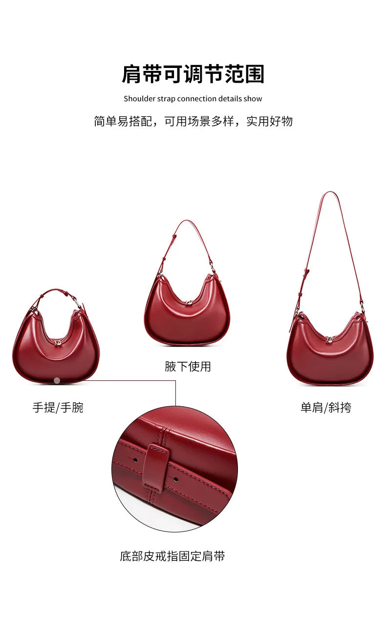 Luxury Designer Handbags Women High Quality real leather 2024 Crescent Half Moon Shoulder Bag New Cowhide Tote Bag lady handbag