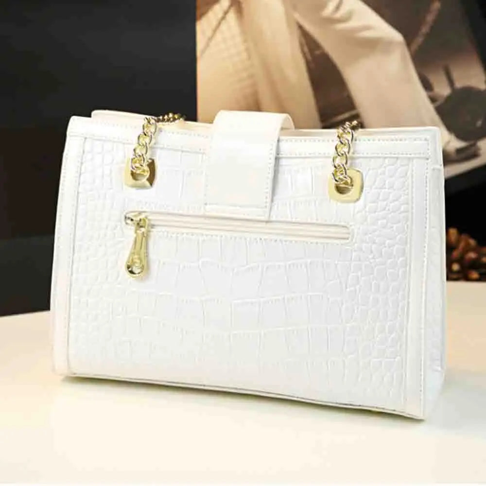 Fashion Noble Women Shoulder Lace Crocodile Print Handbag Luxury Patent Leather Chains Elegant Tote Ladies Clutch Bags 2023 New