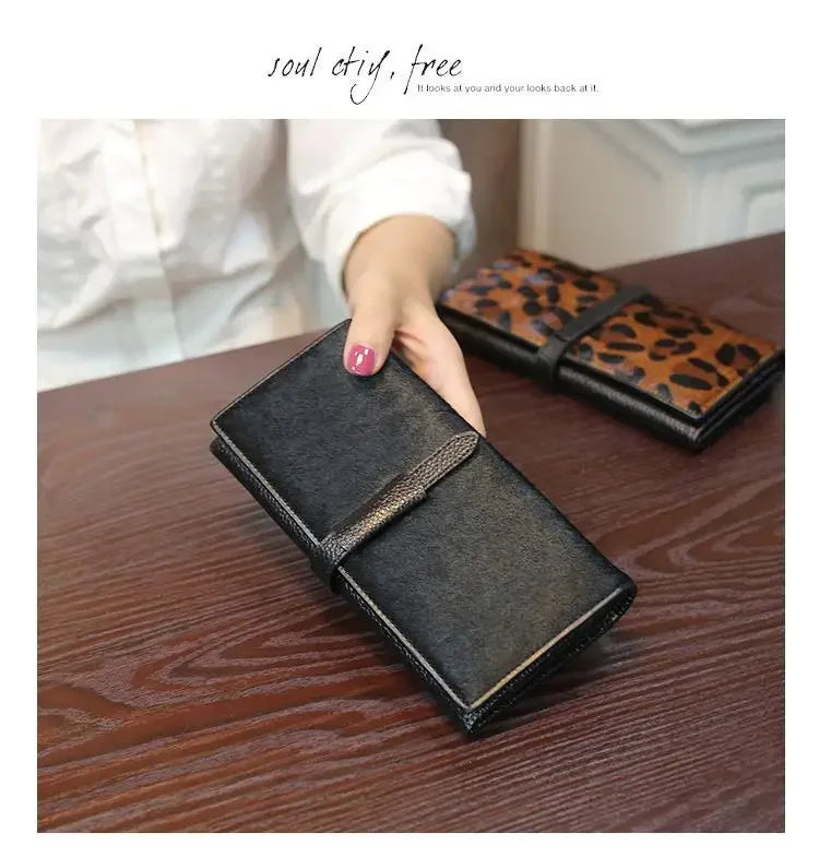 New Fashion Leopard Cow Genuine Leather Women Long Wallets Real Leather Female Luxury Brand Designer Clutch Girl Gift Cash Purse