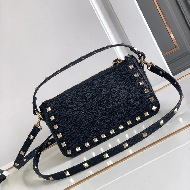 Stud rivet designer black luxury design small crossbody bag fashion leather shoulder messenger women purses and handbags