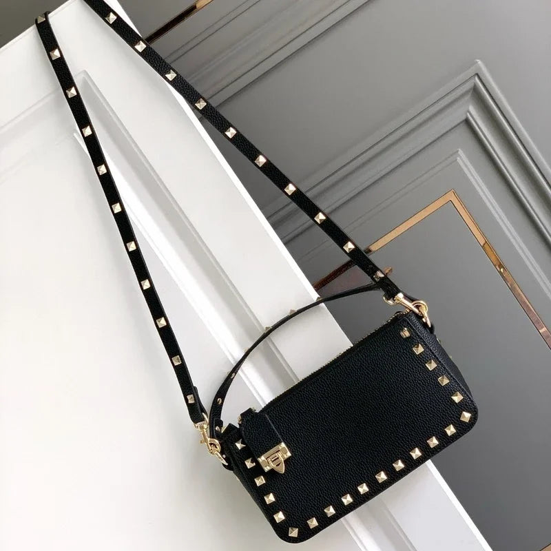 Stud rivet designer black luxury design small crossbody bag fashion leather shoulder messenger women purses and handbags