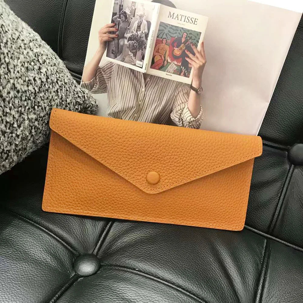 Envelope Long Women Wallet Slim Genuine Leather Female Phone Hand Purse Luxury Cowhide Classic Clutch Bag Card Holder Wallet