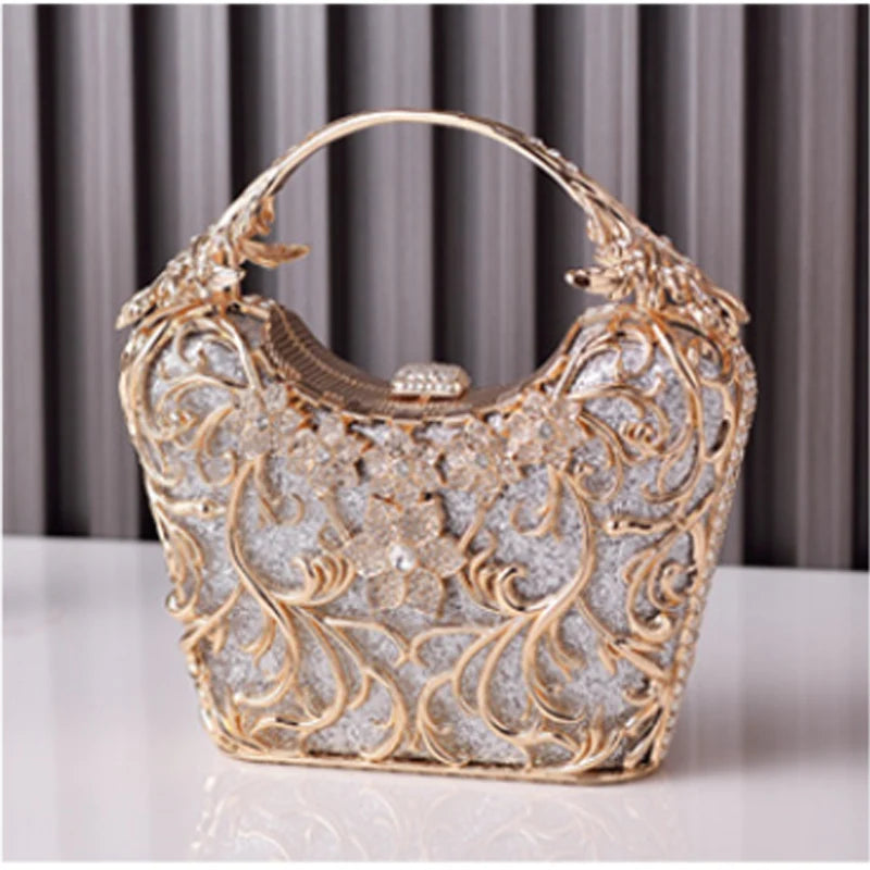 Hollow Out Metal Evening Bags Fashion Shiny Party Banquet Handbags Female Luxury Clutch Purse Bolso Mujer Chain Shoulder Bag