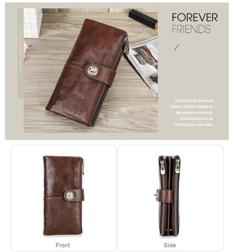 YKOSM Long Women Airtag Wallet Luxury Genuine Leather Zipper Purse Lady RFID Blocking ID Credit Card Bag Anti-lost Card Holder