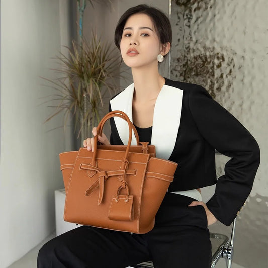 Luxury High Quality Cowhide Handbags For Women Fashion Large Capacity Solid Genuine Leather Tote Bag Versatile Simple Trendy Bag