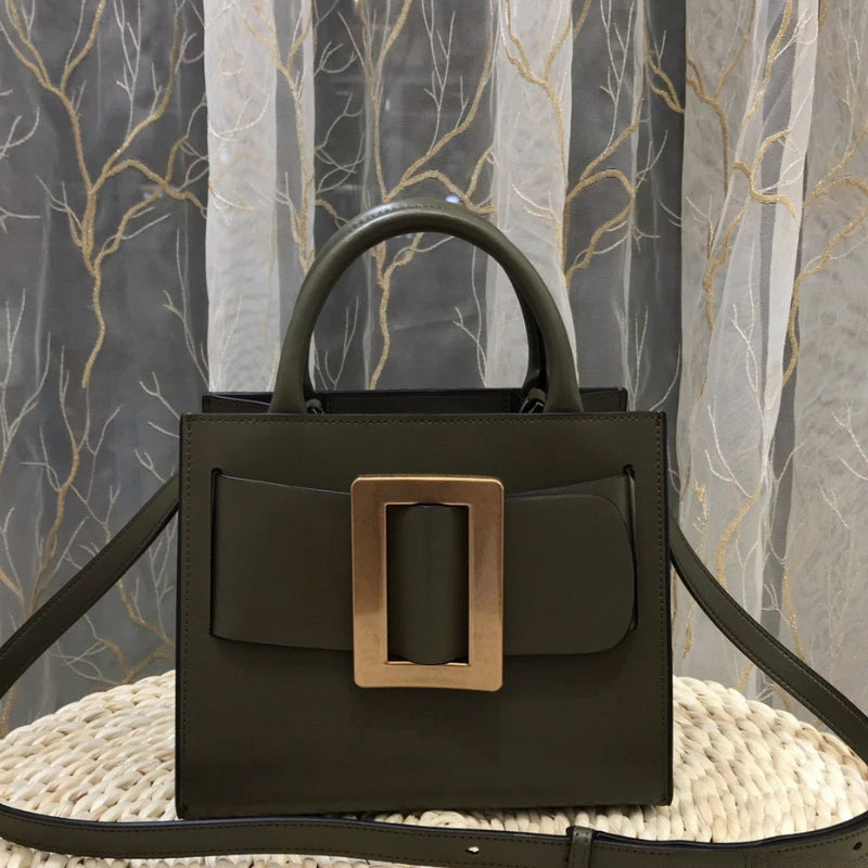 Handbags for Women 2022 Designer Luxury Genuine Leather Metal Square Buckle Shoulder Crossbody Bag Fashion Top Quality Tote Bag