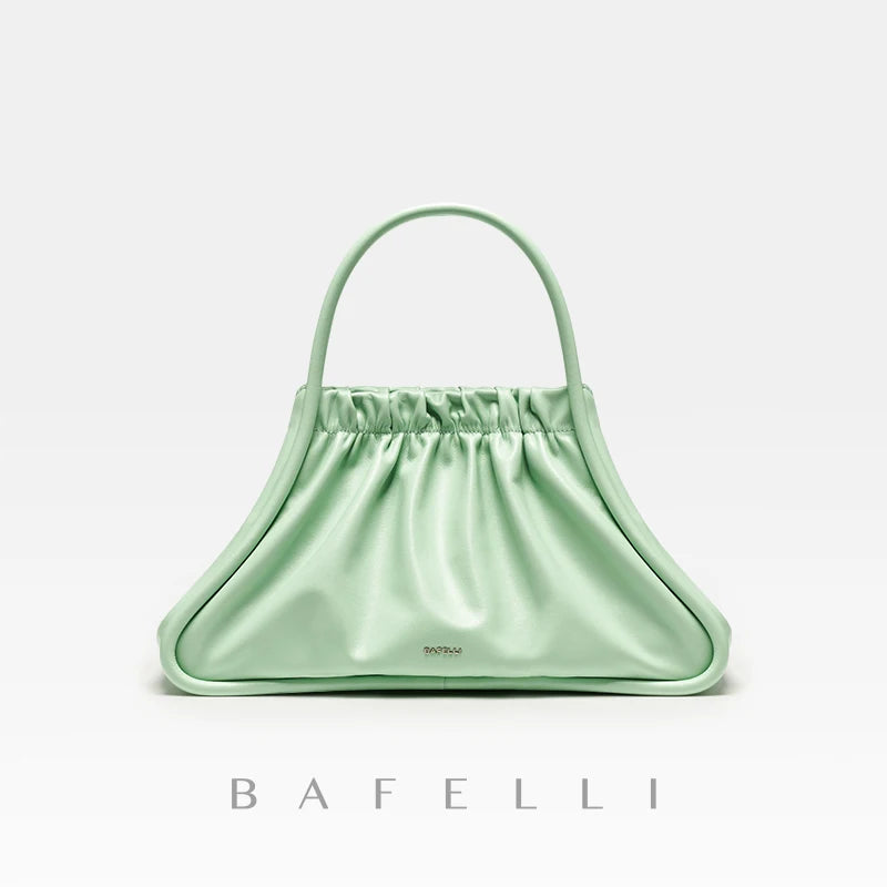 BAFELLI 2023 NEW WOMEN'S BAG RUCHED STYLE TRENDING GENUINE LEATHER SHOPPER PURSE LUXURY BRAND DESIGNER SHOULDER HANDBAGS