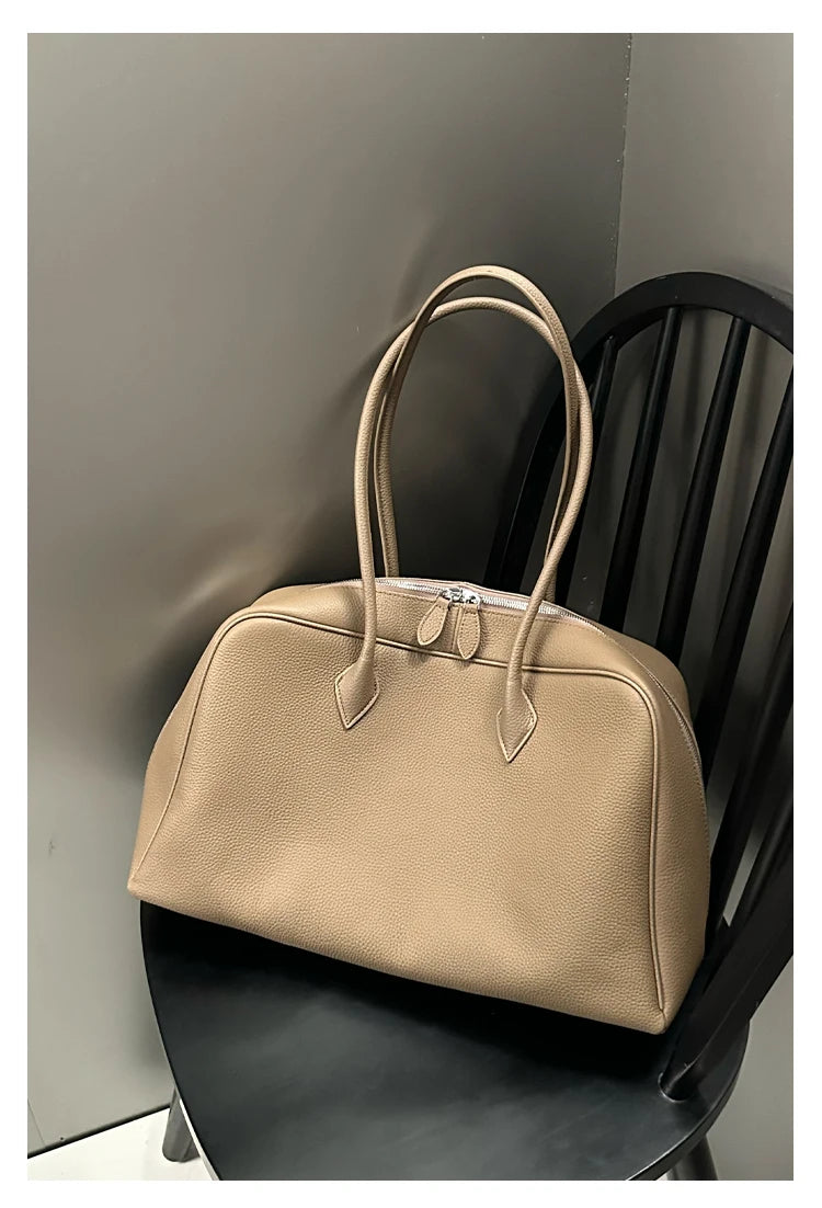 New Large Flipped High-grade Commuter Laptop Pillow Tote Marroon Natural Cow Leather Women Handbag Leisure Office Shoulder Bag