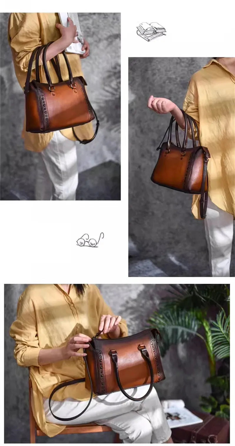 PNDME Simple Vintage Genuine Leather Ladies Handbag Weekend Outdoor Designer Handmade Luxury Real Cowhide Shoulder Crossbody Bag