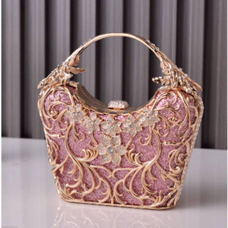 Hollow Out Metal Evening Bags Fashion Shiny Party Banquet Handbags Female Luxury Clutch Purse Bolso Mujer Chain Shoulder Bag