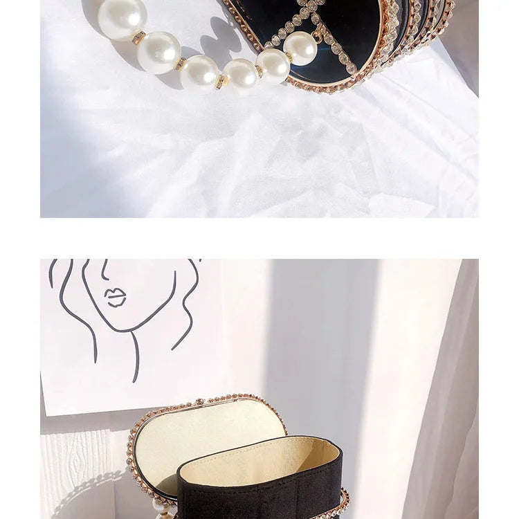 Diamonds Basket Evening Clutch Bags Women Luxury Hollow Out Pearl Beaded Metallic Cage Handbags Ladies Wedding Party Purse