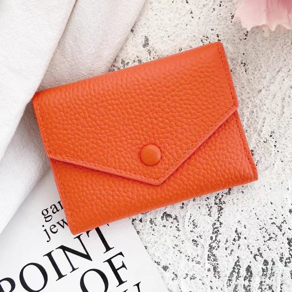 Luxury Designer Woman's Wallet Envelope Folding Coin Purse Custom Name Fashion Card Holder Genuine Leather Cowhide Money Clip