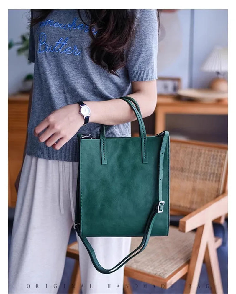 PNDME simple vintage luxury genuine leather women's tote bag casual designer handmade natural real cow leather ladies handbag