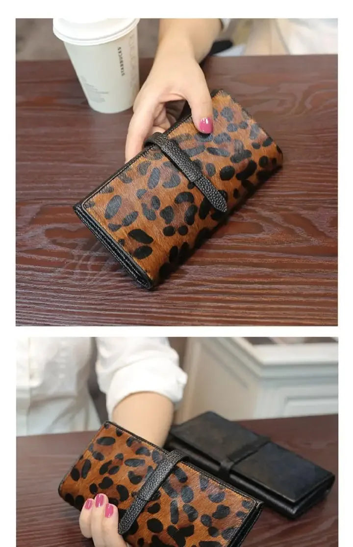 New Fashion Leopard Cow Genuine Leather Women Long Wallets Real Leather Female Luxury Brand Designer Clutch Girl Gift Cash Purse