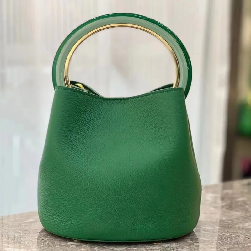 Fashion Large Capacity Leather Bucket Bag For Women Luxury Design High Quality Cowhide Handbags High-end Elegant Lady Dinner Bag