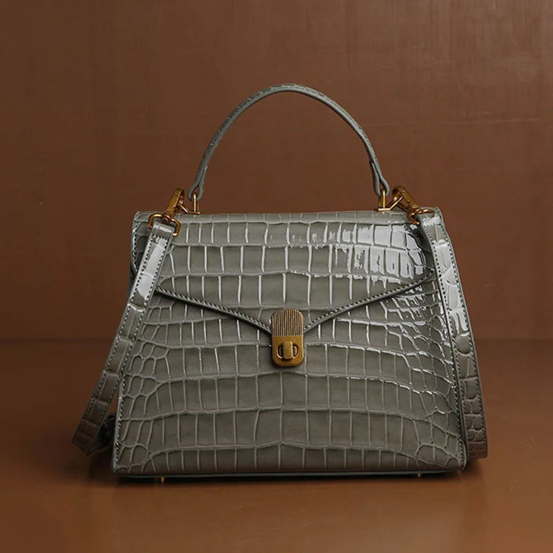 Luxury Handheld Cowhide Crocodile Pattern Bag for Women's Genuine Leather Bag 2024 Autumn New High Fashion Women's Bag