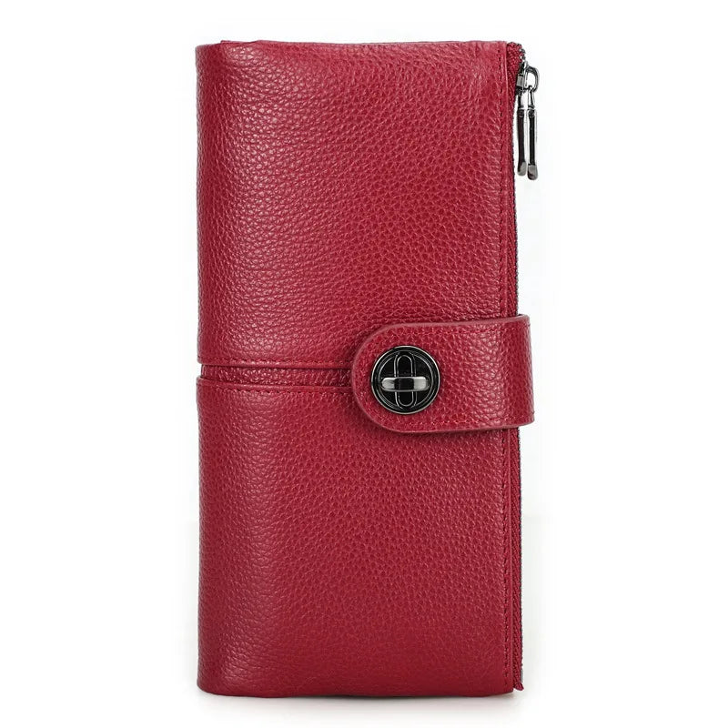 YKOSM Long Women Airtag Wallet Luxury Genuine Leather Zipper Purse Lady RFID Blocking ID Credit Card Bag Anti-lost Card Holder