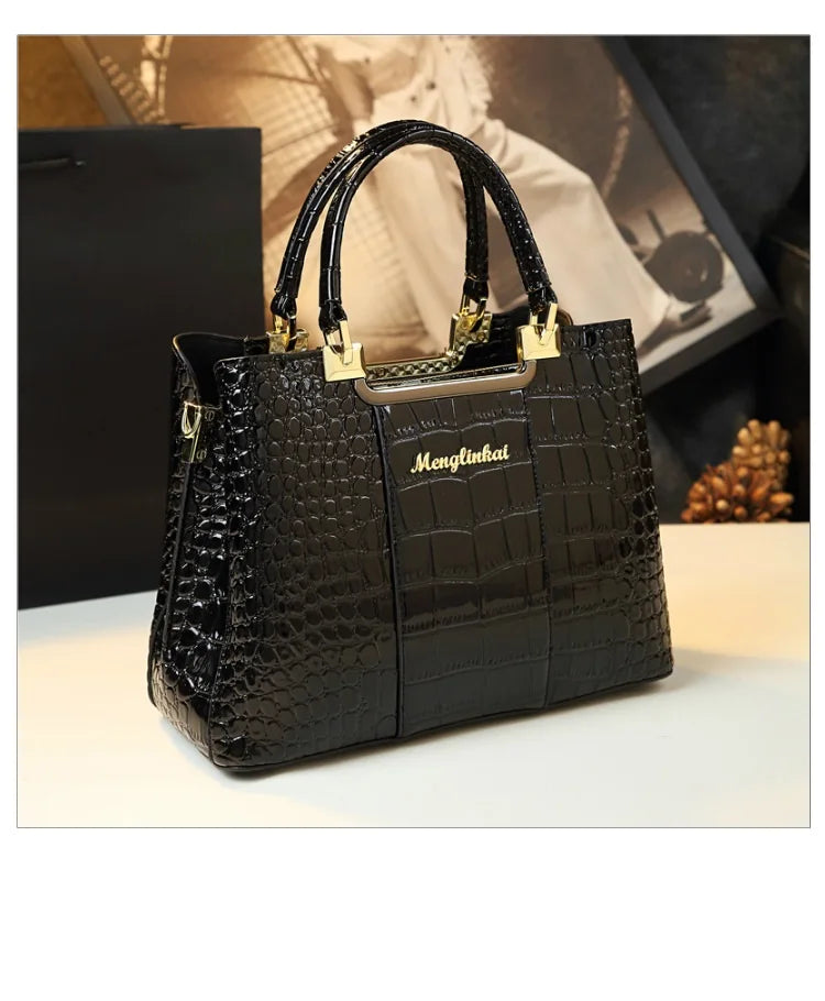 Luxury Bags For Women Crocodile Patent Leather Messenger Bag Large Capacity Female Tote 2023 Brand Designer Handbag