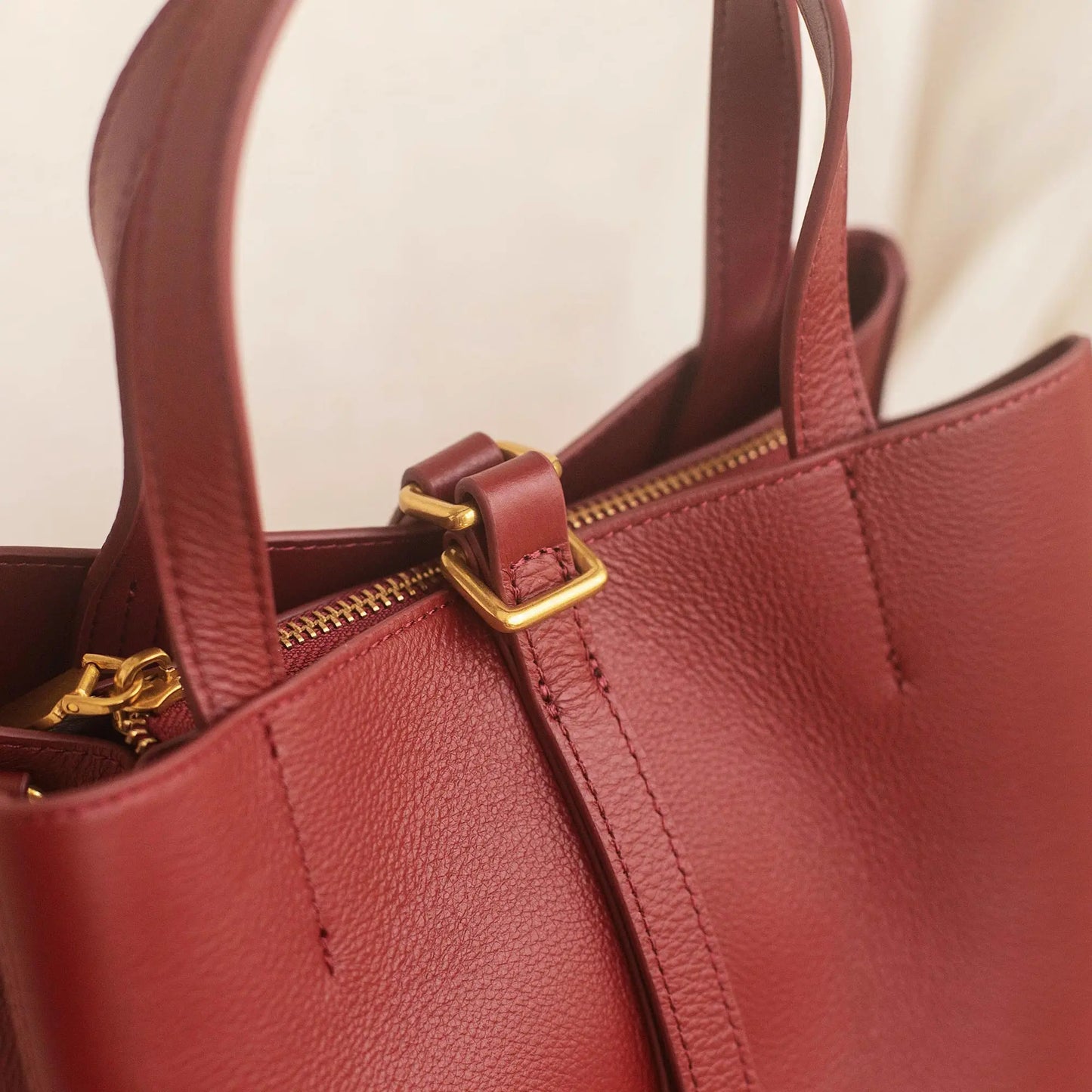 Elegant Wearing Burgundy Color Multi-compartments Tote Natural Cow Leather Women Shoulder Bag Soft Cowskin Female Handbag