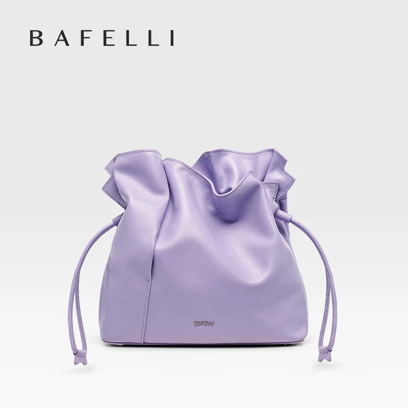 BAFELLI 2024 NEW WOMEN'S BAG LEATHER CASUAL BUCKET HANDBAGS FOR FEMALE TREND FASHION SHOPPER PURSE LUXURY BRAND SHOULDER