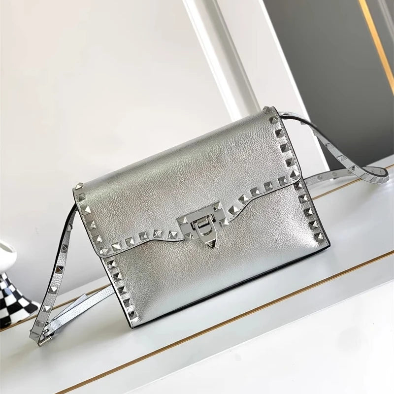 2024 Luxury Design Rivet Crossbody Bag Women Genuine Leather Single Ladies Hand Bags Shoulder Messenger Stud Purses and Handbag