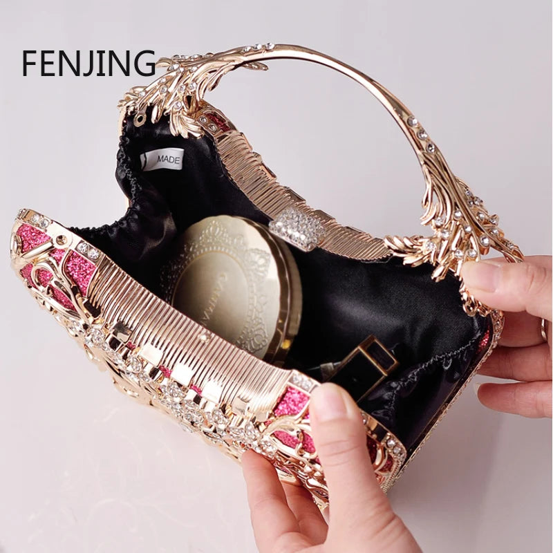 Hollow Out Metal Evening Bags Fashion Shiny Party Banquet Handbags Female Luxury Clutch Purse Bolso Mujer Chain Shoulder Bag