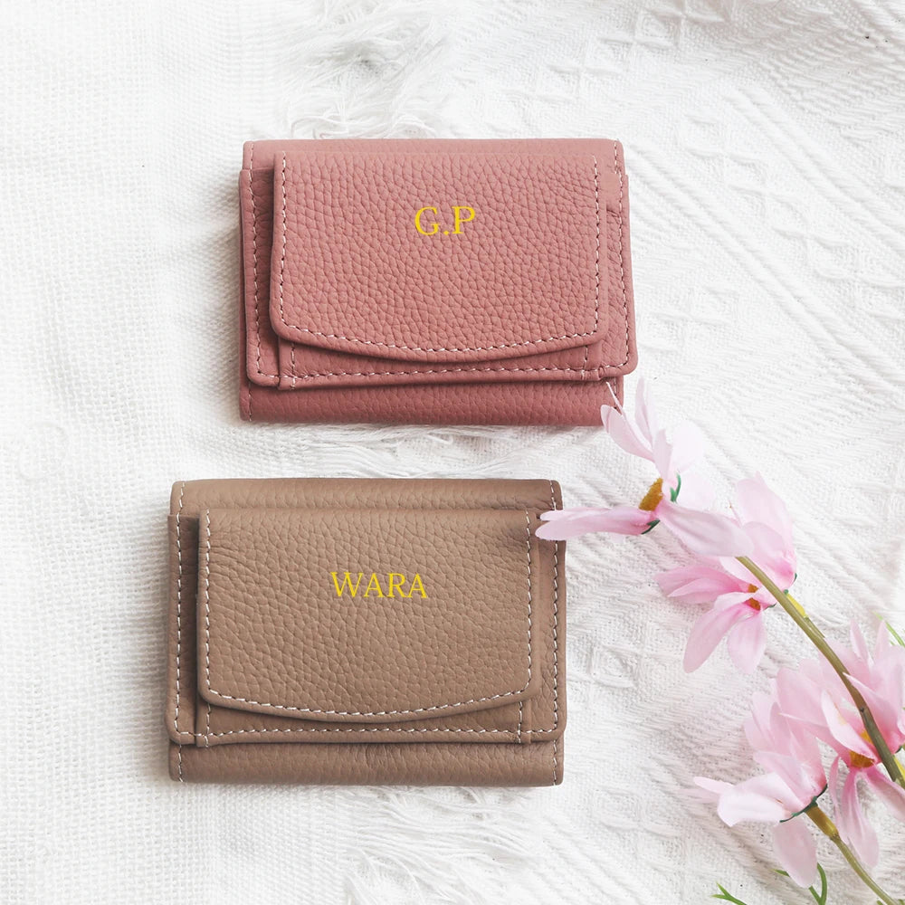 Custom Letters Genuine Leather Wallet Woman Card Holder Folding Fashion Luxury Brand Card Wallet Casual Business Coin Purse