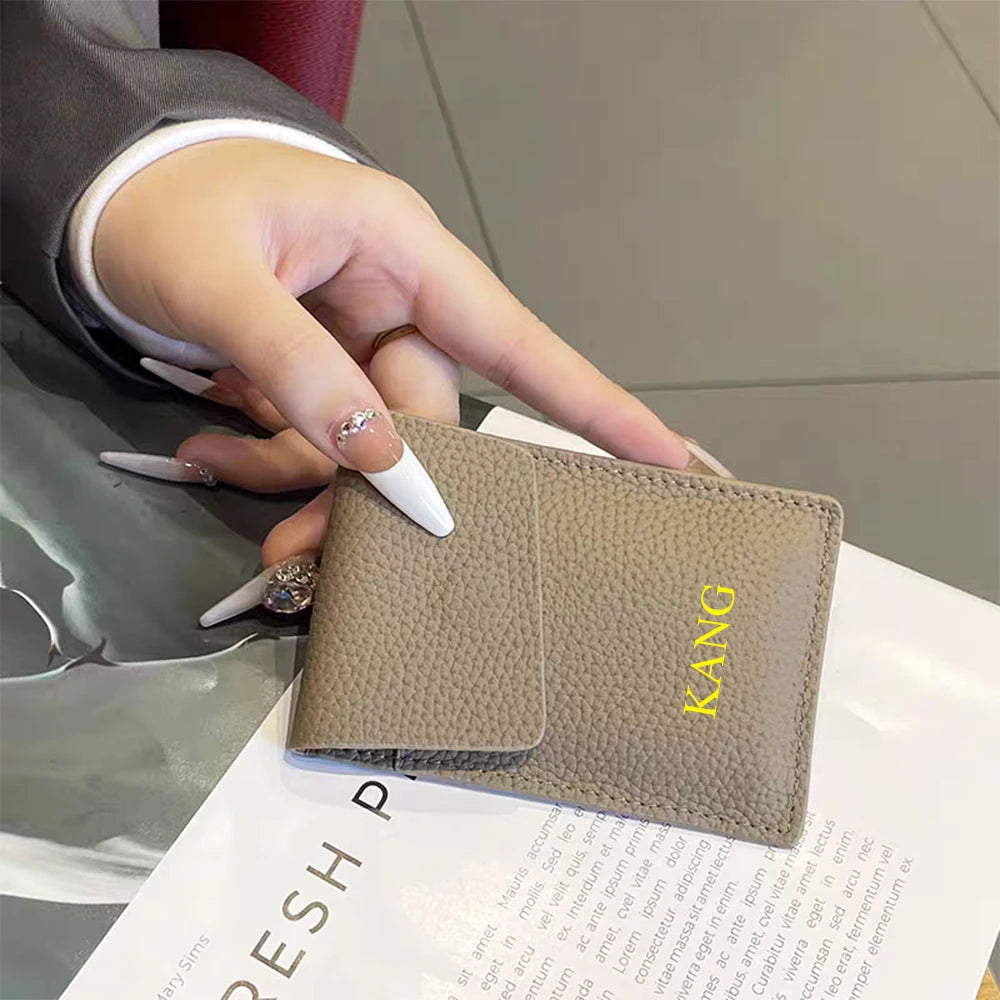 Genuine Leather Custom Name Card Holder Engrave Initials Luxury Design Woman Wallet Slim Fashion Casual Card Bag Mini Coin Purse