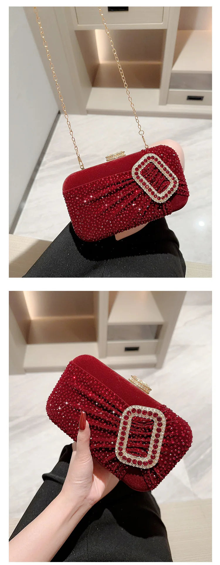 Elegant Sexy Red Women Luxury Special Crystals Beaded Evening Clutch Bags Bride Wedding Party Handbag Beaded 2024 New