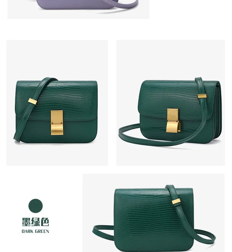 Classic High Quality Genuine Leather Ladies Shoulder Bag Luxury Retro Fashion Lizard Pattern Tofu CrossBody Purse Bags for Women