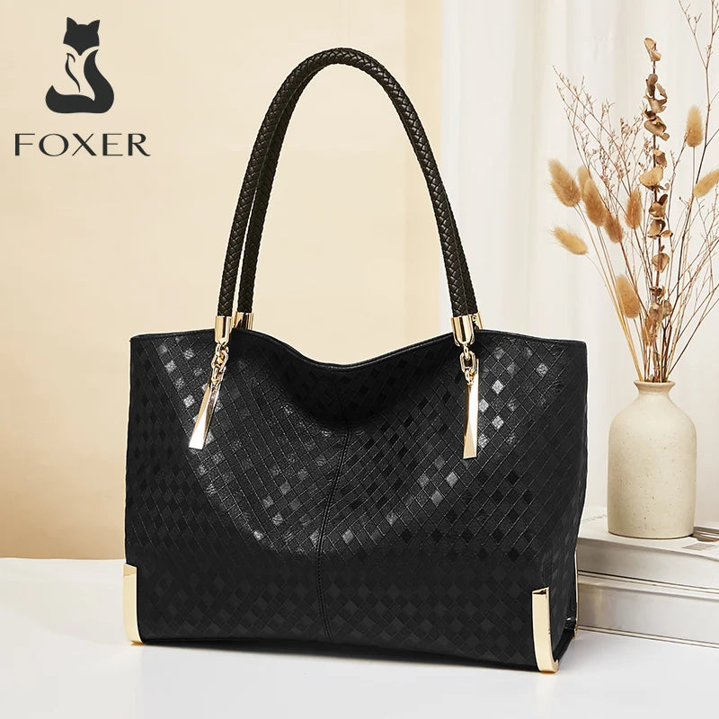 FOXER Brand Genuine Leather Handbag Winter Women Original Design Shoulder Bag Luxury Tote Large Capacity Lady Bag Chrismas Gift