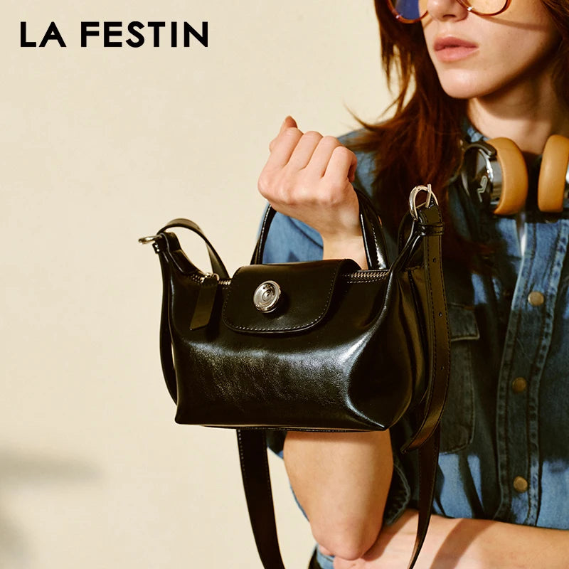 LA FESTIN Original 2024 New Handbag Women's Bag Leather Shoulder Crossbody Bag Portable Bag Luxury Brand Bag