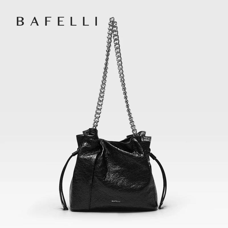 BAFELLI 2024 NEW WOMEN'S BAG LEATHER CASUAL BUCKET HANDBAGS FOR FEMALE TREND FASHION SHOPPER PURSE LUXURY BRAND SHOULDER