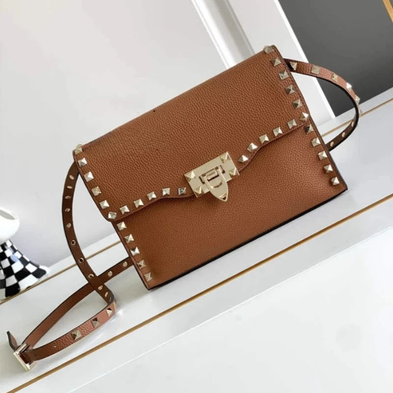 2024 Luxury Design Rivet Crossbody Bag Women Genuine Leather Single Ladies Hand Bags Shoulder Messenger Stud Purses and Handbag