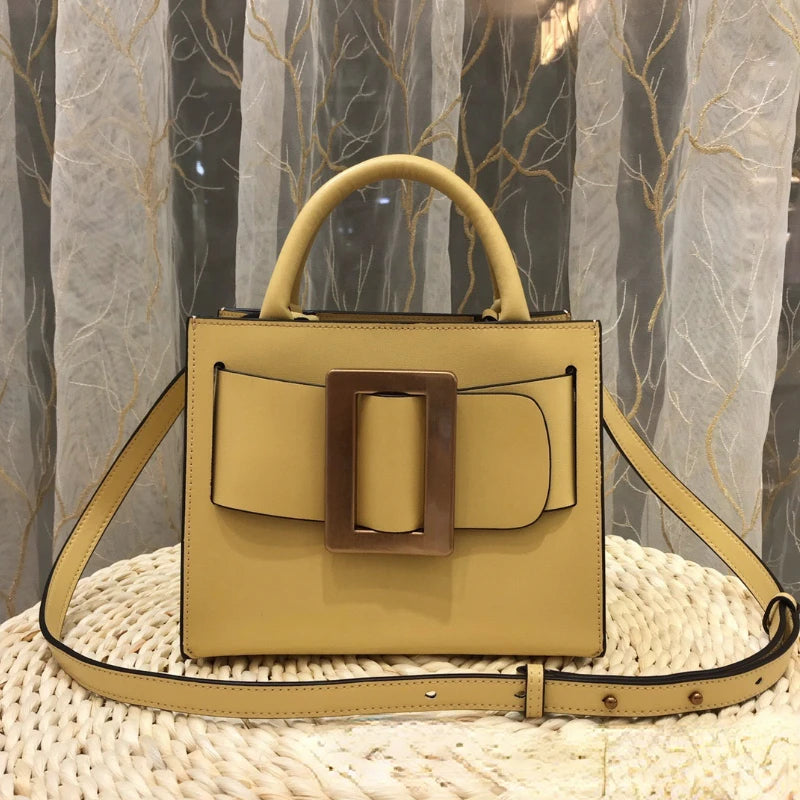 Handbags for Women 2022 Designer Luxury Genuine Leather Metal Square Buckle Shoulder Crossbody Bag Fashion Top Quality Tote Bag