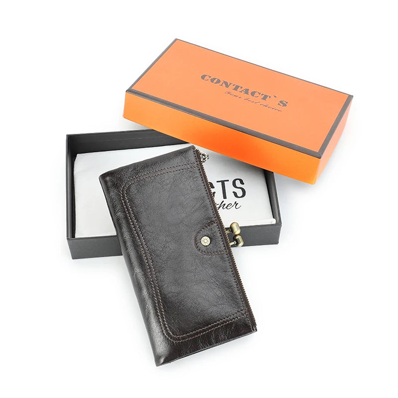 CONTACT'S Genuine Leather Women Wallet Metal Frame RFID Card Holder Coin Purses Female Bag Luxury Designer Women's Purses