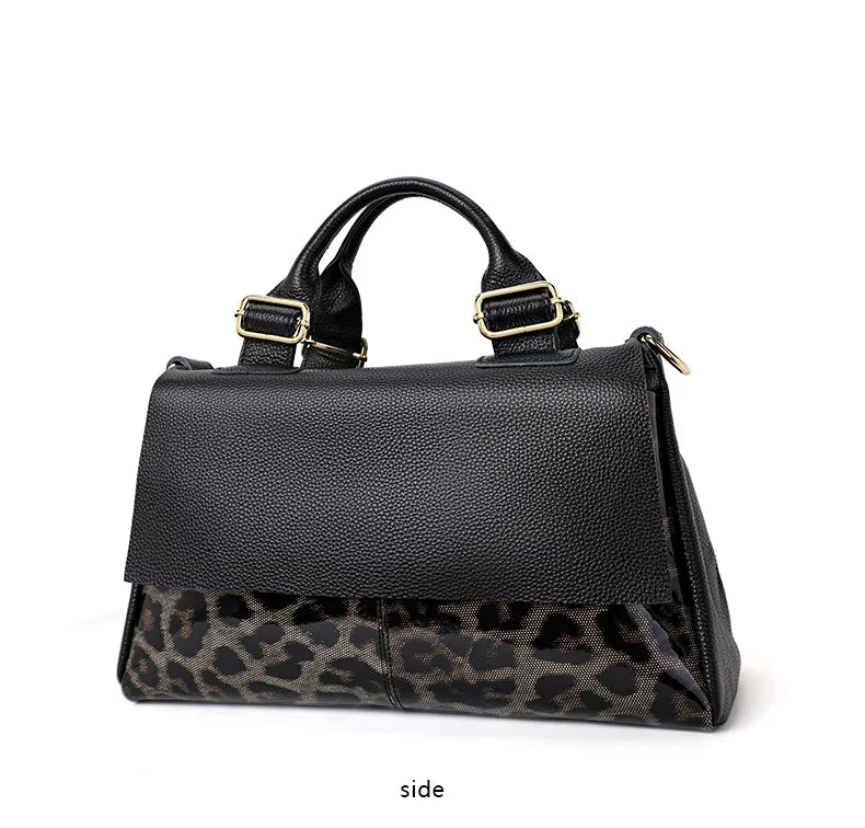 The fashionable leopard print women's handbag is made of high-quality cowhide and is a large and beautiful bag