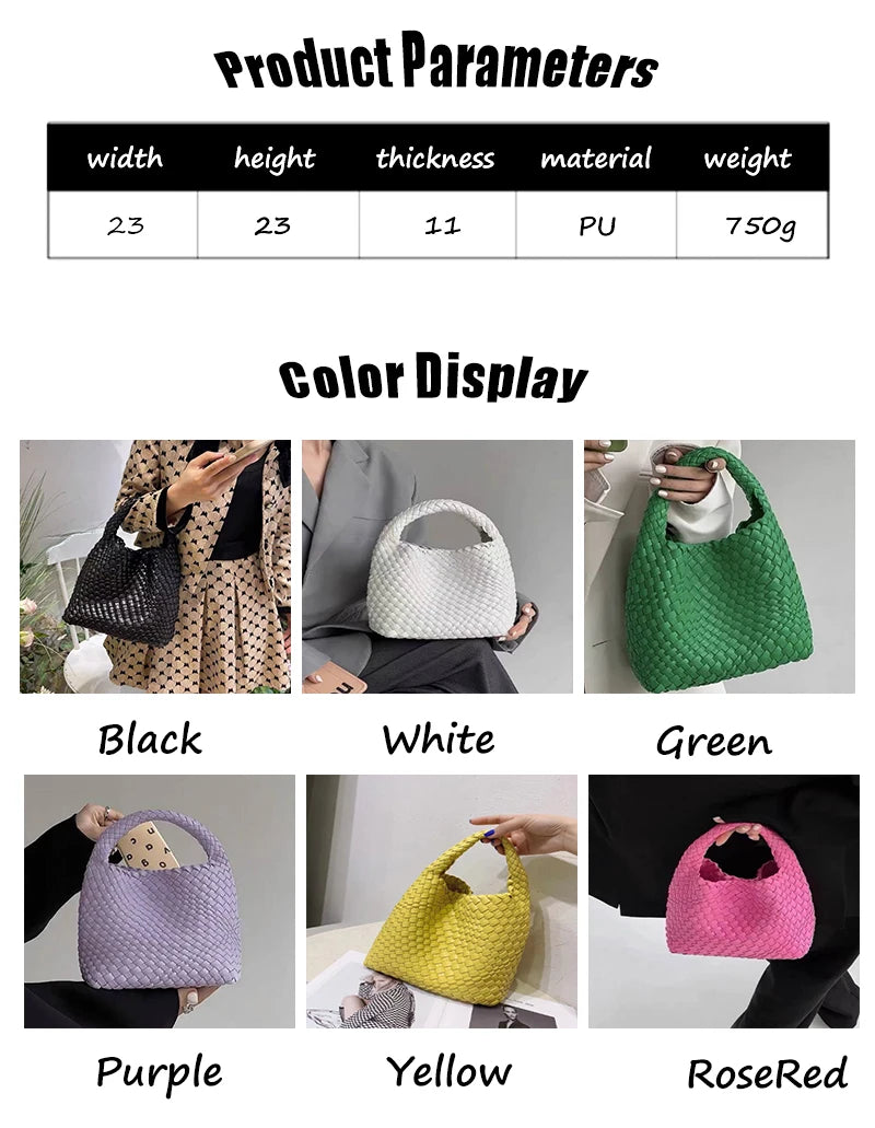 2023 Summer Leather Woven Tote Bag Brand Design Women Handbags Luxury Soft Pu Leather Tote Bag Pink Green Shopper Purses