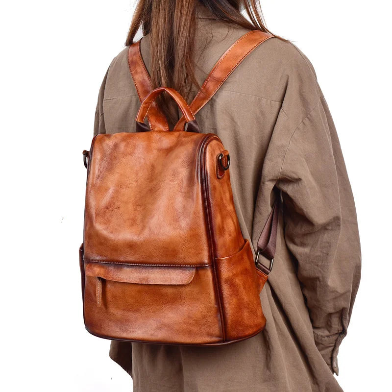 MOTAORA Vintage Women Backpacks 2024 New Genuine Leather Anti Theft Backpack Cowhide Large Capacity Ladies Travel Luxury Bags