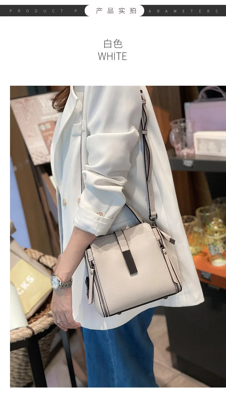 Spring Zipper Design Denim Blue Small Tote Bag Classic 100% Genuine Leather Women's Hand Bag Ladies Crossbody Shoulder Bag